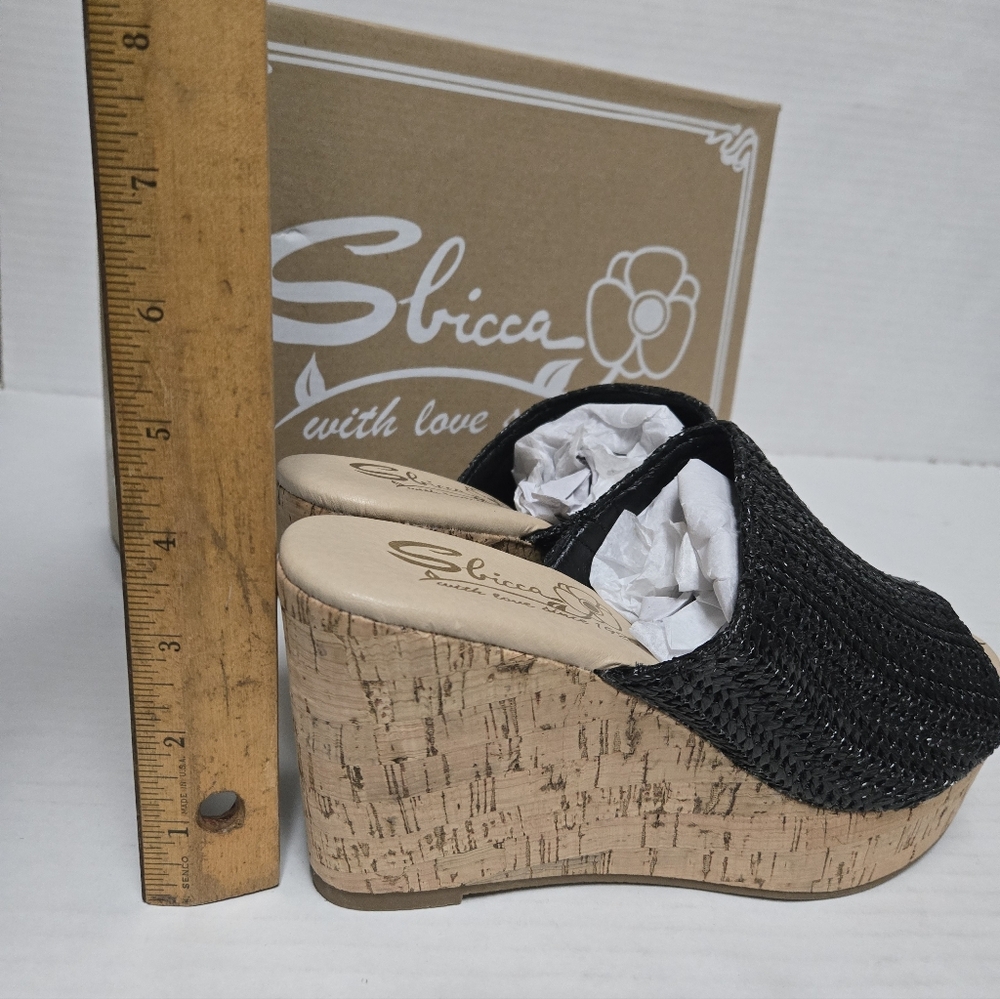 Sbicca Denali Wedge Sandals Black US Women’s Size 8 NIB slip On, Open Toe, Cork - Picture 12 of 12